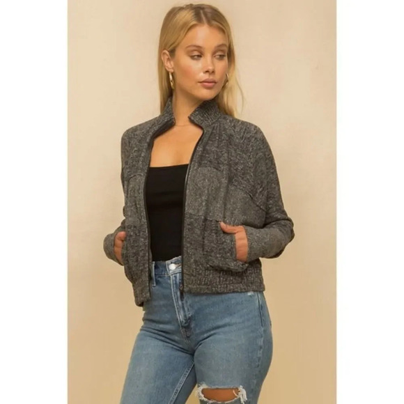 Hem & Thread Jackets & Blazers - Black Zipper Jacket - Hem & Thread